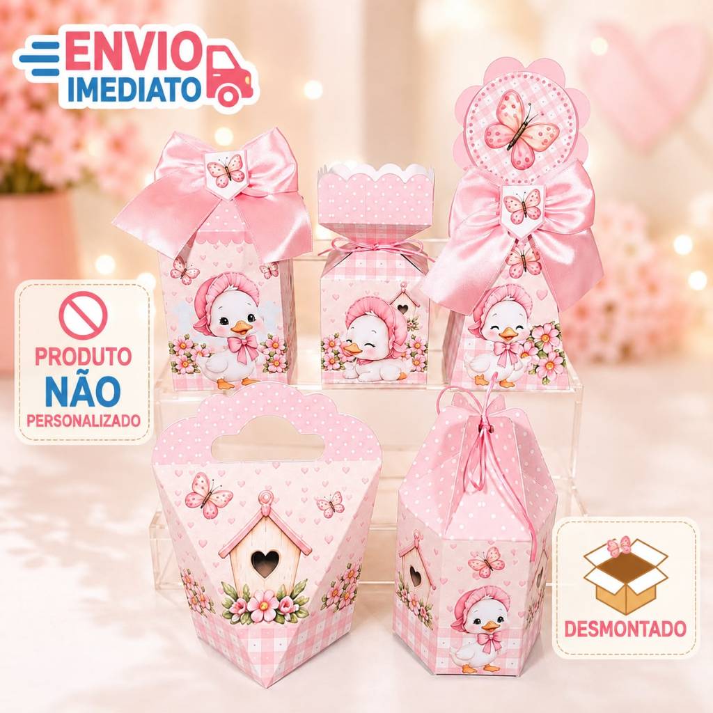 kit Caixinhas Personalizadas Festa GANSO CEGONHA PATINHO NO JARDIM Lembrancinhas de Aniversário Decoração DESMONTADO.