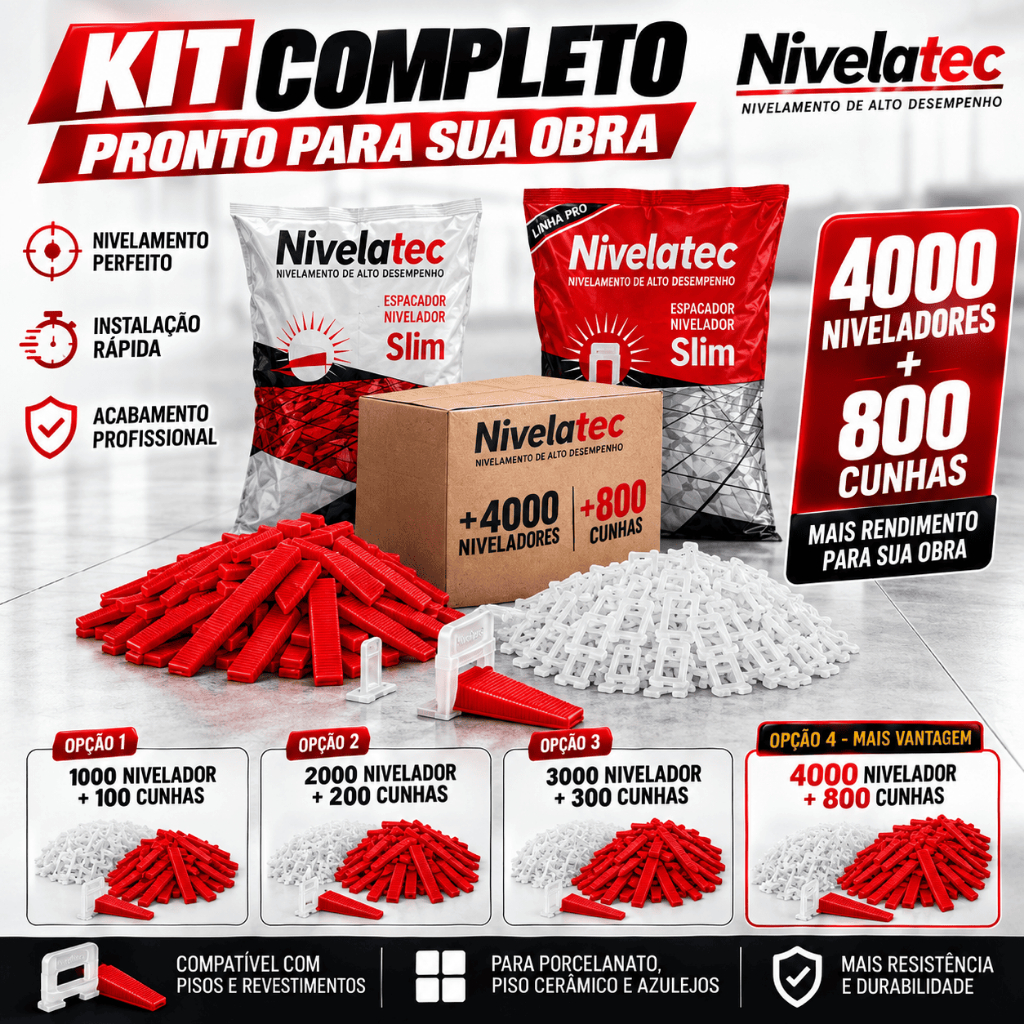 Kit Nivelador De Piso Slim + Cunhas P/ Cerâmica Porcelanato Azulejo Nivelamento 