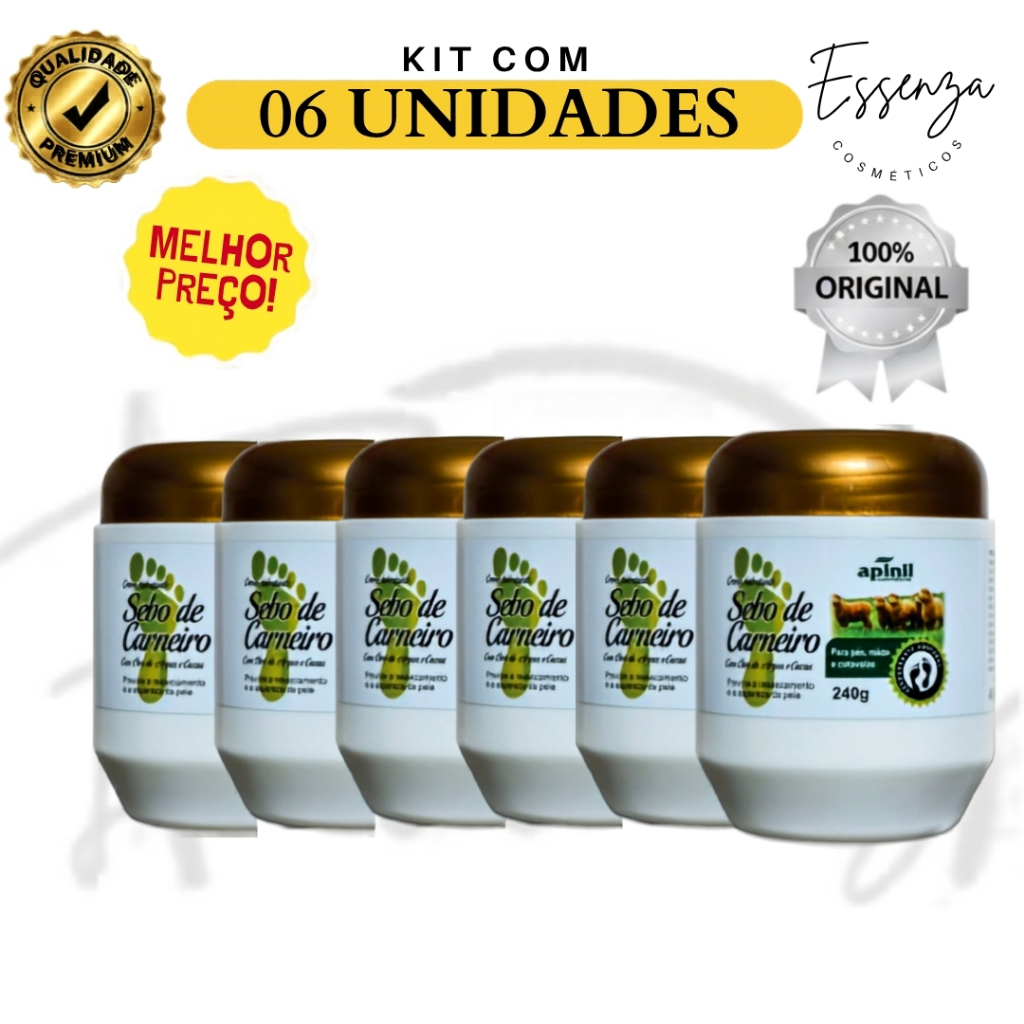 06 UND Creme Hid. Sebo De Carneiro APINIL DOURADO 240g - Original -  Para Hidratação De Rachaduras