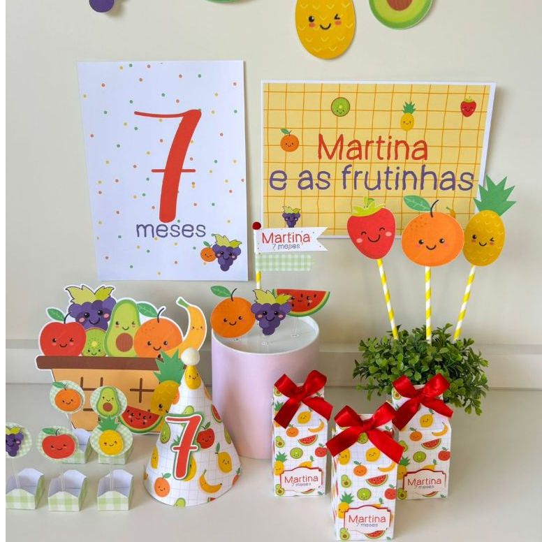 Kit Festa Frutinhas Personalizado | Só Bolinho | Mesversário | Aniversário | Lembrancinha | + DE 50 ITENS