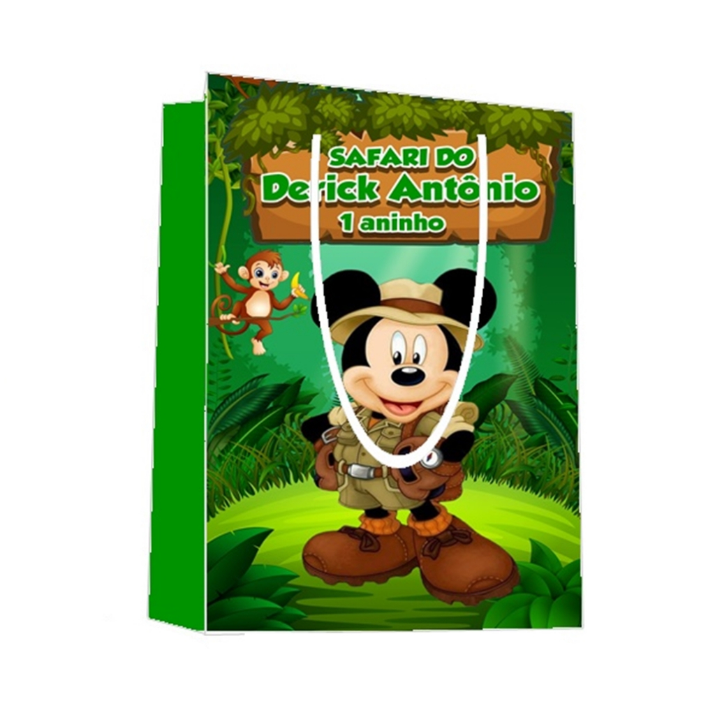 Sacolinha Mickey Safari Personalizada para Aniversário/ Lembrancinha Festa Infantil / Qualquer nome e idade