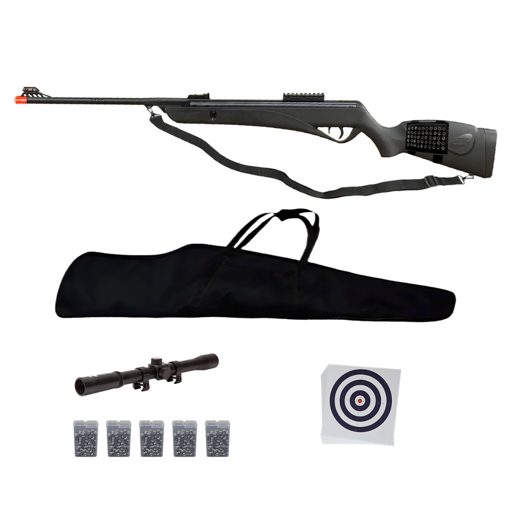 Carabina Pressão AG15 5.5 CBC + Luneta + 10 Chumbo + Bando + Capa + Alvo + Porta Chumbo