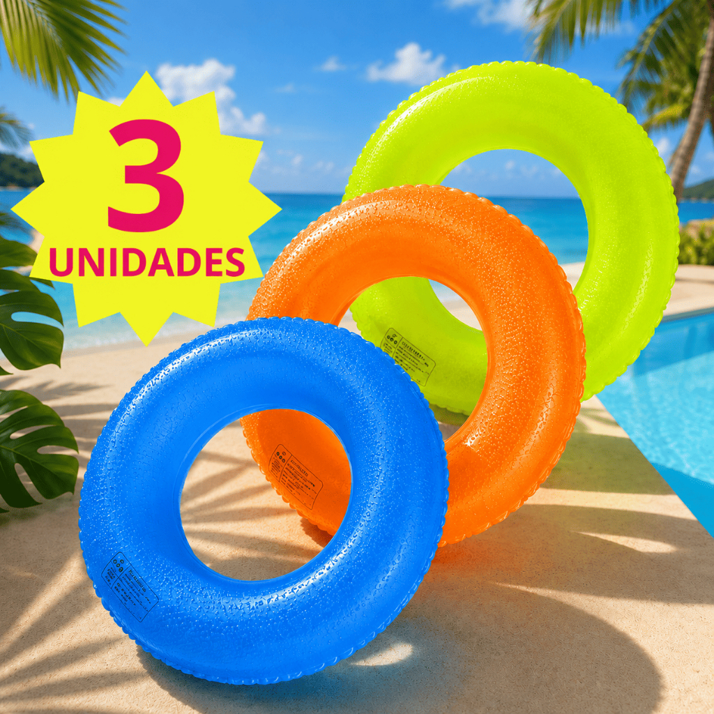 Kit 3 Boias Infantil Inflável 60cm Decoração de Piscina Festa Pool Party Verde Rosa Azul Laranja