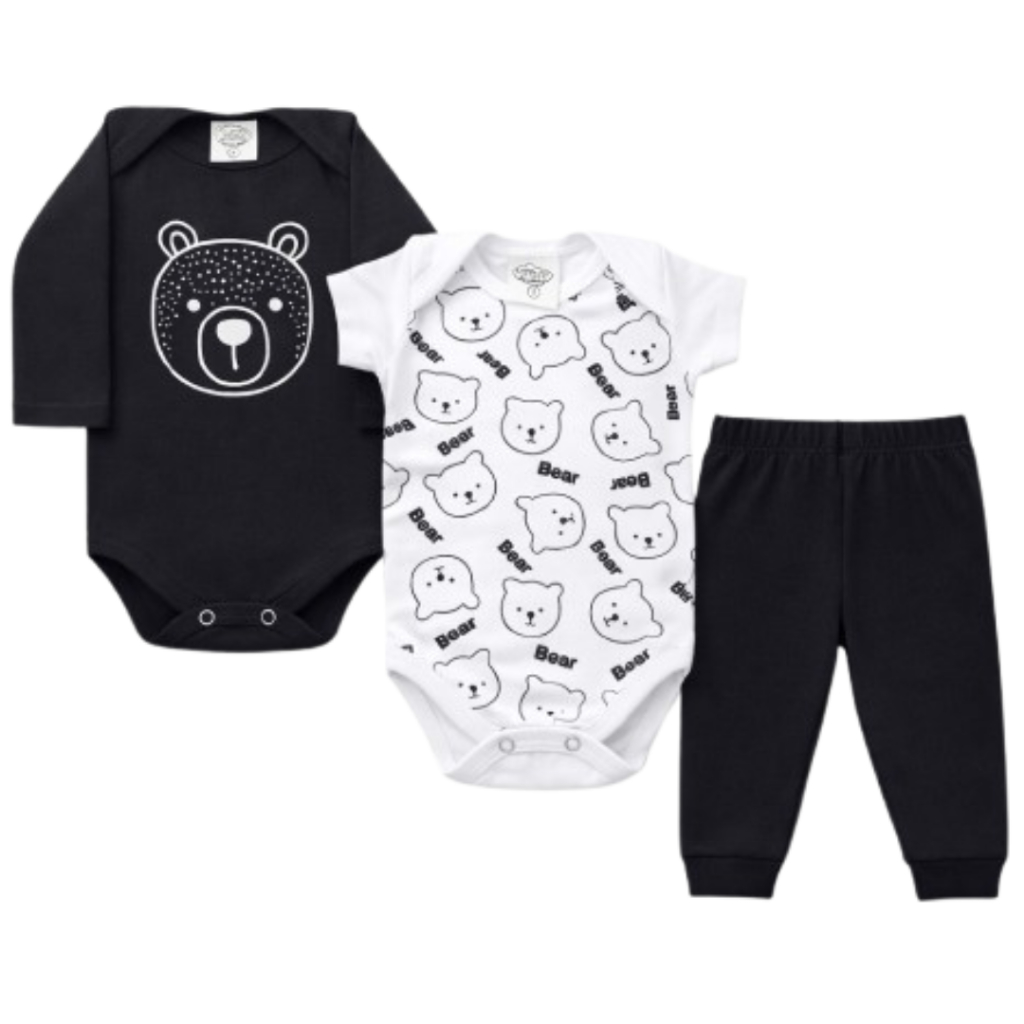 Kit body Bebê 3 peças, Manga Longa, Manga Curta E Calça Roupas de Bebê Conjunto de Bebê