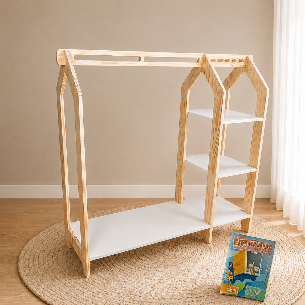 Mini Closet Infantil Madeira Brinquedo Pedagógico Criança Faz de Conta Montessor