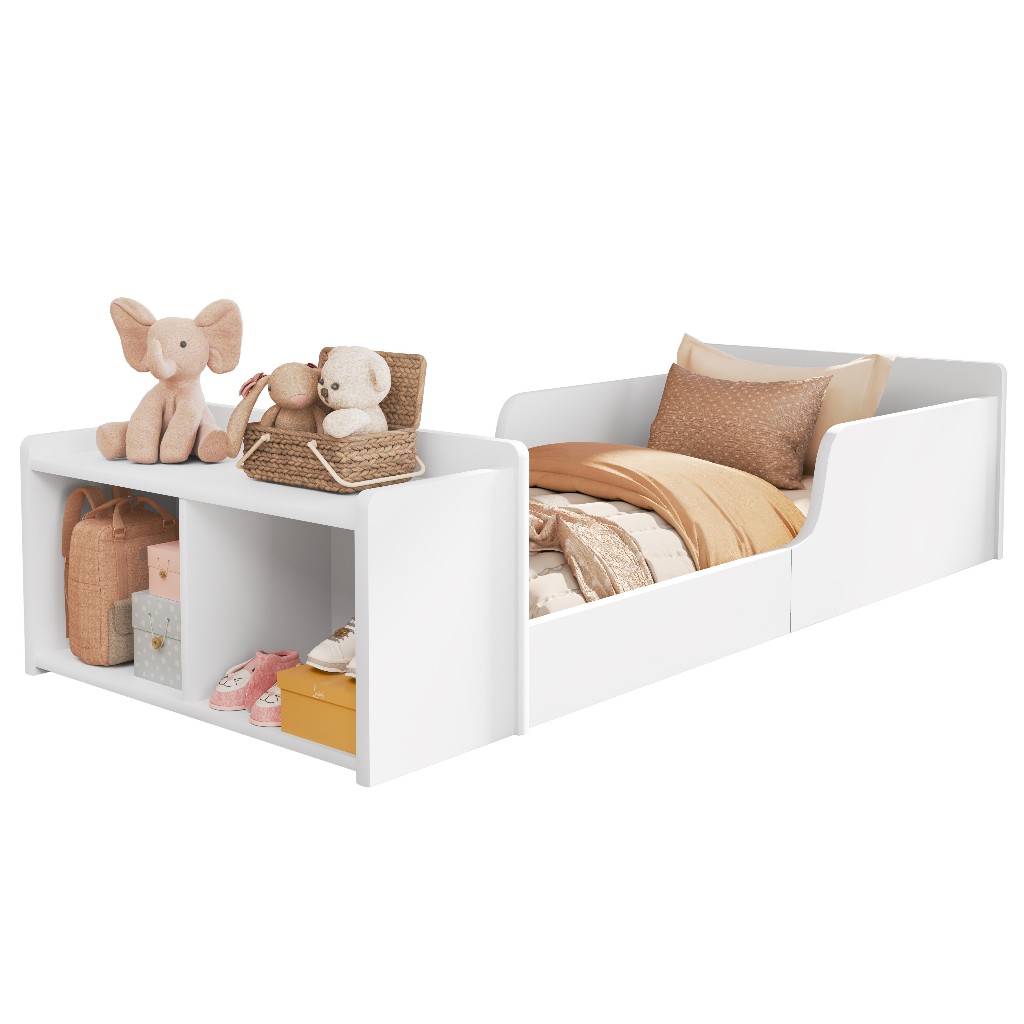 Cama Infantil Com Nicho Organizador Para Brinquedos e Sapateira Baixa Montessoriana Quarto Criança