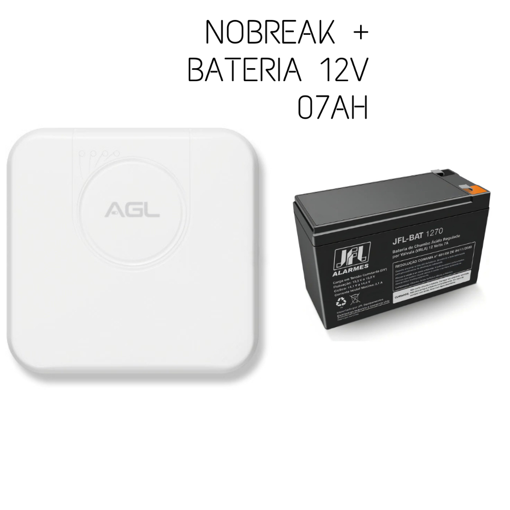 KIT Fonte No-Break AGL 12V - 7A + Bateria 12V 7ah JFL
