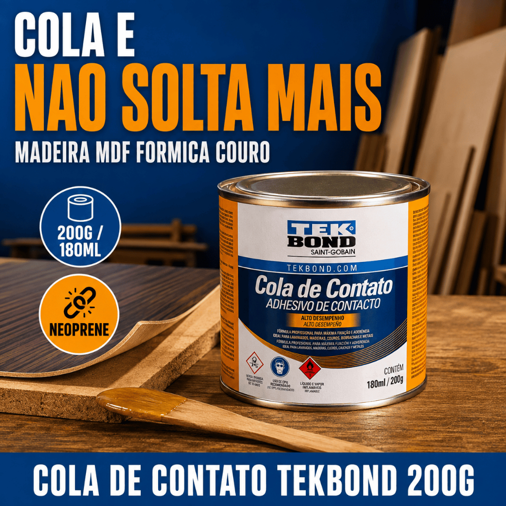 Cola de Contato Tekbond 200g Neoprene Madeira MDF Formica Laminado Couro Tecido Marcenaria
