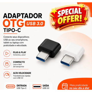 Adaptador OTG USB 3.0 Tipo C para Celular Android Pen Drive Mouse Teclado Alta Velocidade