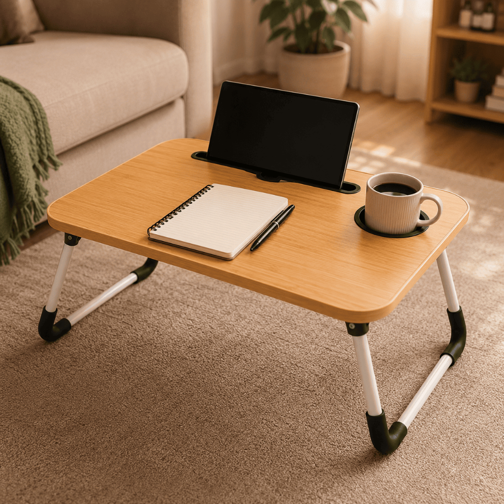 Mesa para Notebook Dobrável Multiuso 60x40 Porta Copo Suporte Tablet Mesa para Cama Sofá Home Office Estudo