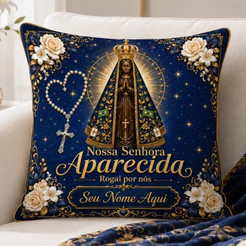 Capa de Almofadas Nossa Senhora Aparecida Personalizada Nome 45cm Estampada