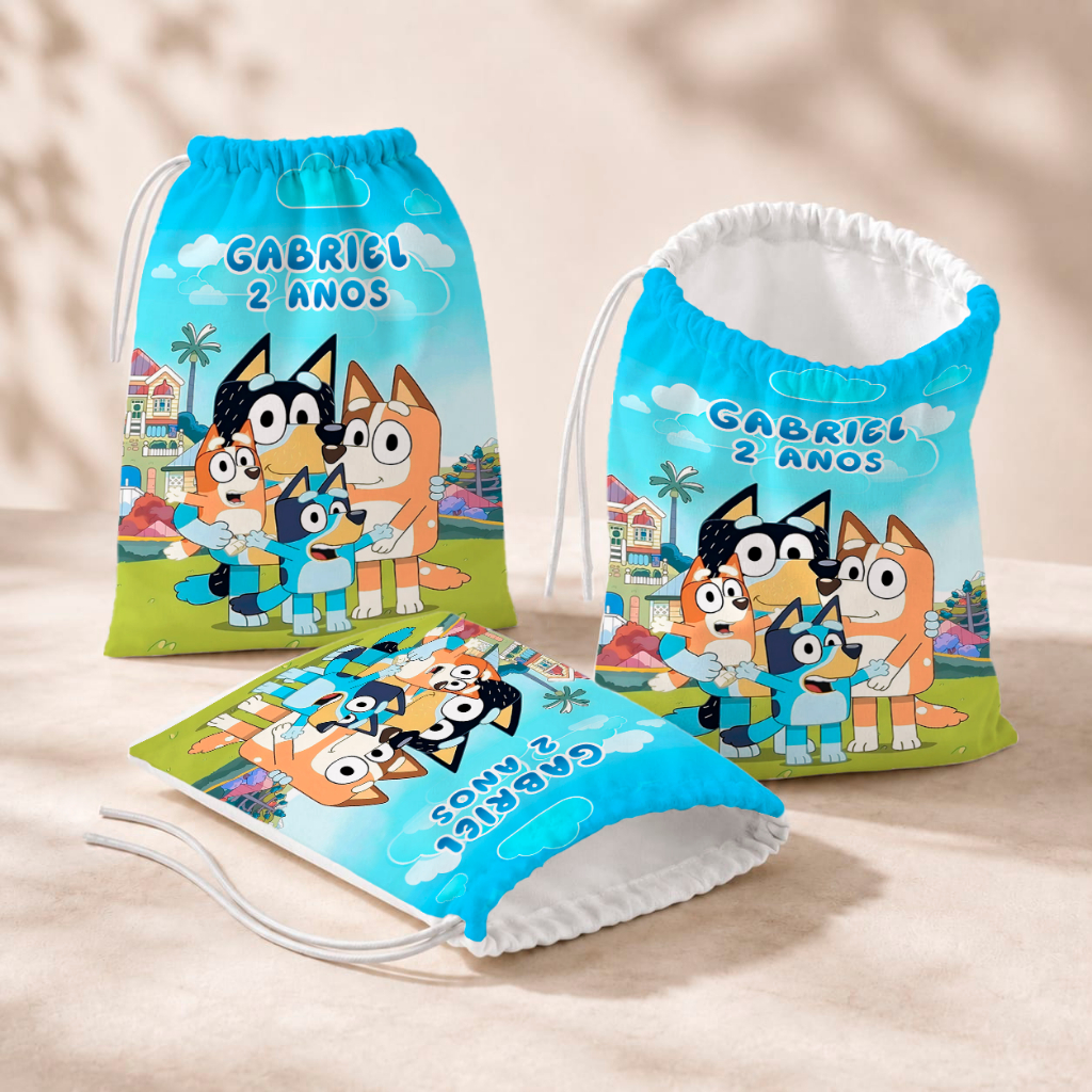 20 Sacolinhas Personalizada Festa Infantil 18x26 Aniversário Lembrancinha Bluey e Pingo M2