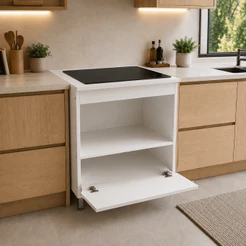Balcao para Cooktop 4 Bocas Inducao e Gas com Espaco para Forno Armario de Cozinha Modulo com Porta Basculante