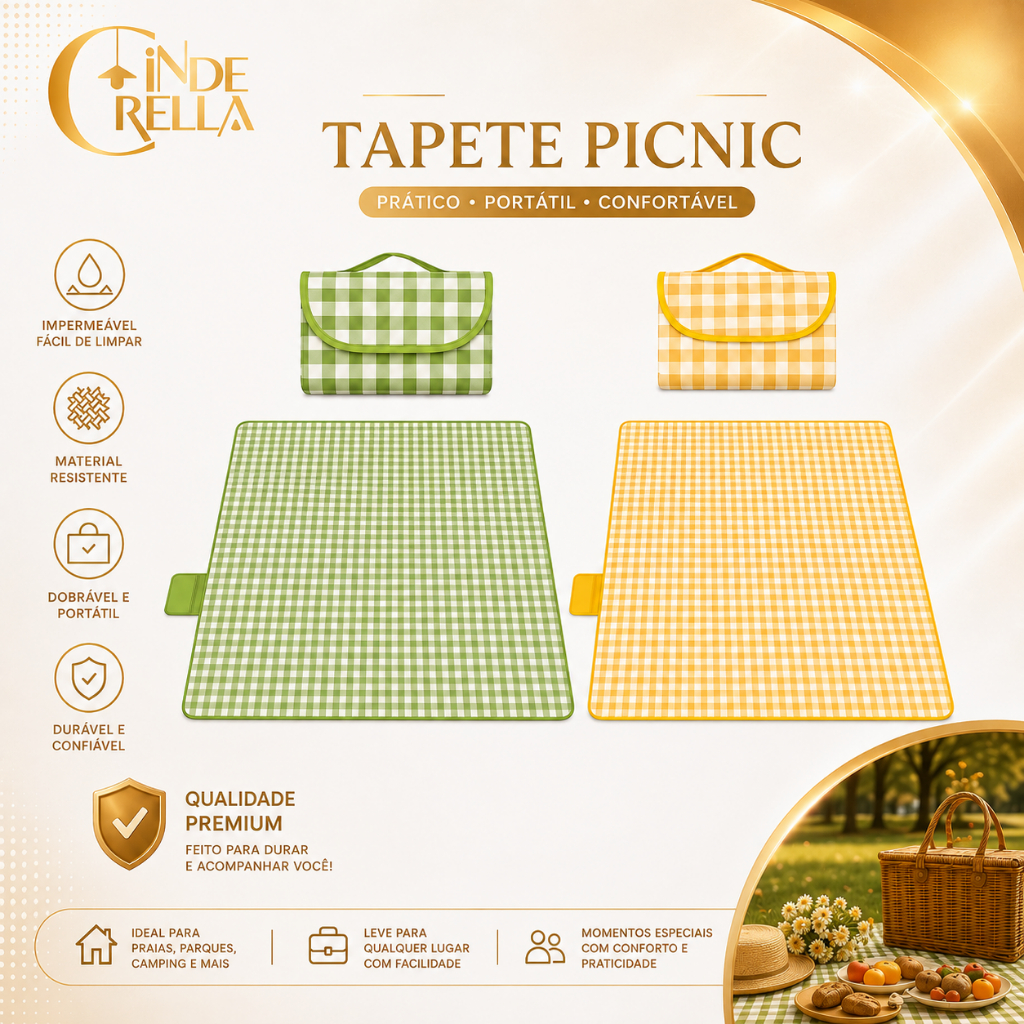 Tapete para Piquenique Impermeável 2x2m Dobrável Praia Camping