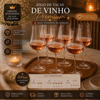 Jogo Taças de Vinho Transparente Cristal bohemia Conjunto 2 4 ou 6 Peças Iduna Optic 500ml Mesa Posta