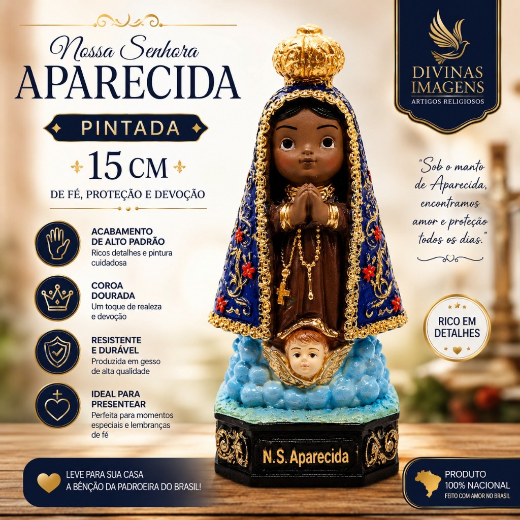 Imagem Nossa Senhora Aparecida Baby 14cm Gesso Premium Pintado Decoração Religiosa