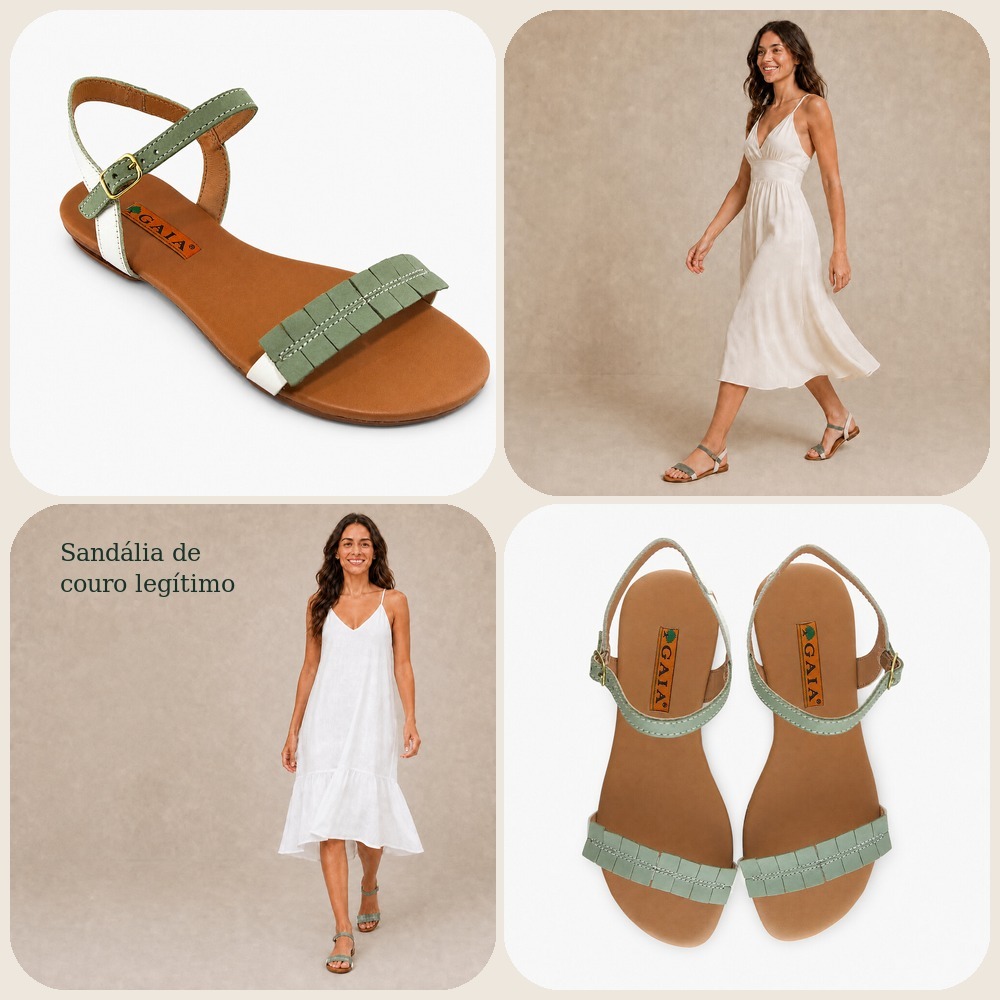 Sandália Gaia de couro legítima casual verão confortável elegante