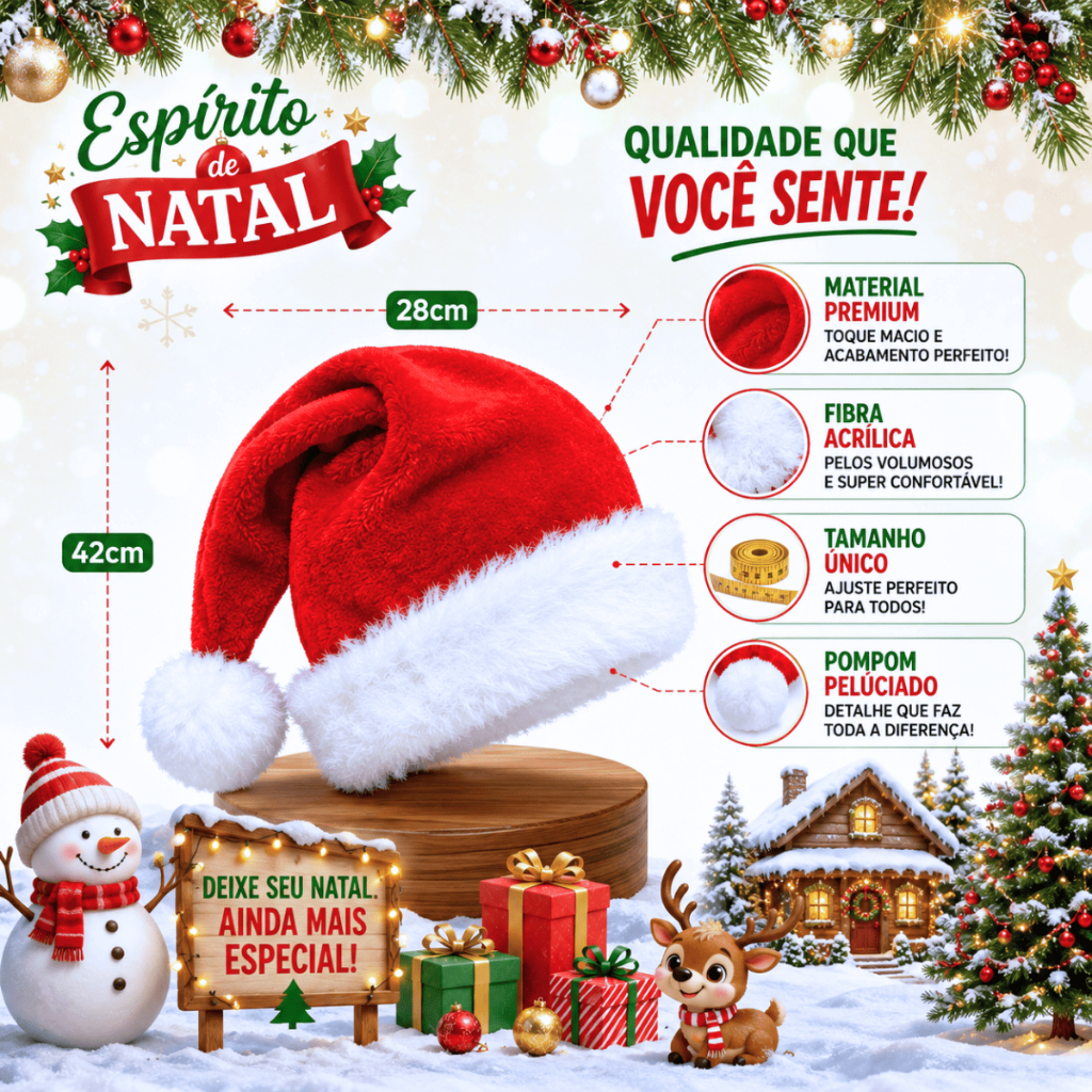 Roupa Fantasia Papai Noel Completo 5 Peças Natal Gorro Blusão Barba Promoção Atacado — imagem 2 de 2