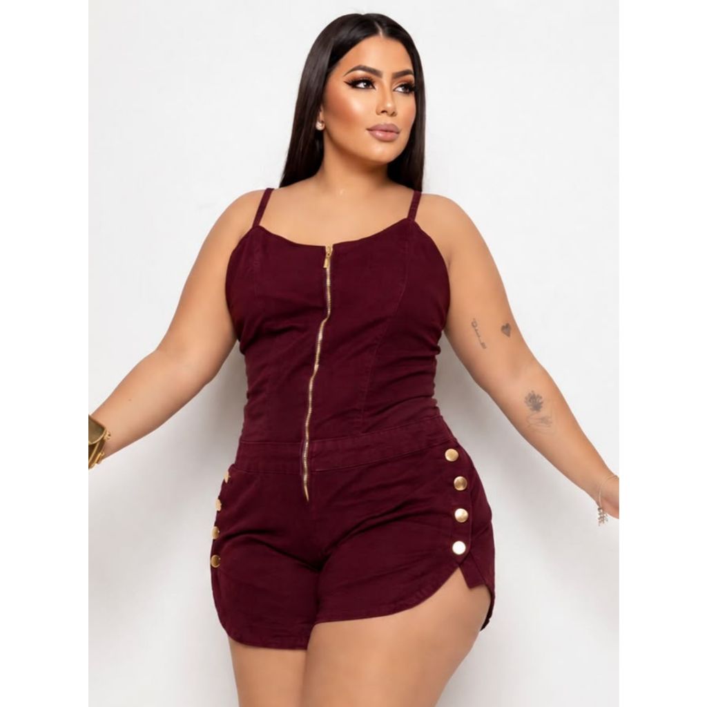 Macaquinho Jeans Plus Size Feminino com Lycra Várias Cores