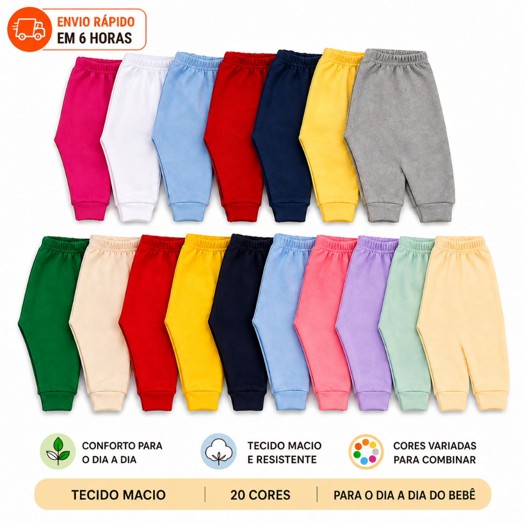 Kit 8 Mijão Calça Bebê em Malha 100% Algodão - Liso  (RN/P/M/G)