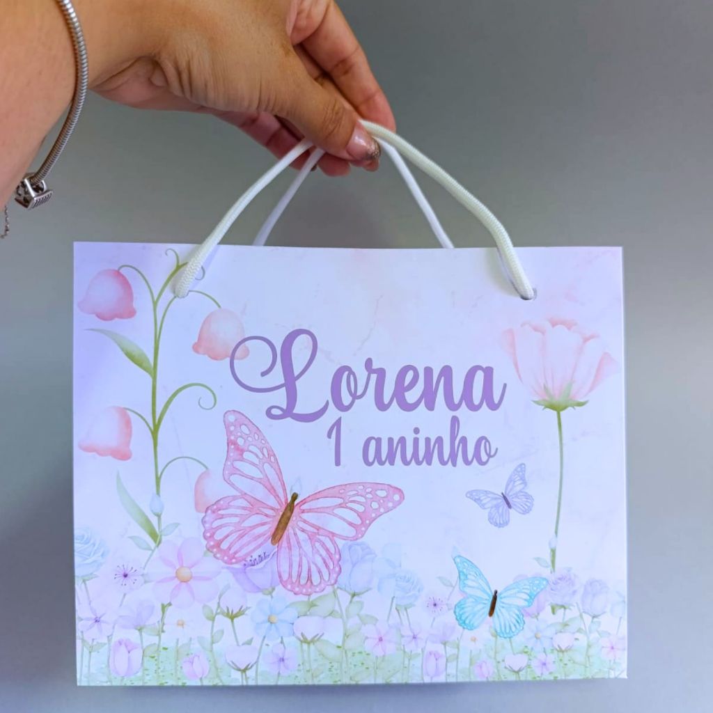 Kit Sacolinha Personalizada Jardim das Borboletas | Lembrancinha Festa Infantil Borboletas (20x15x8cm)