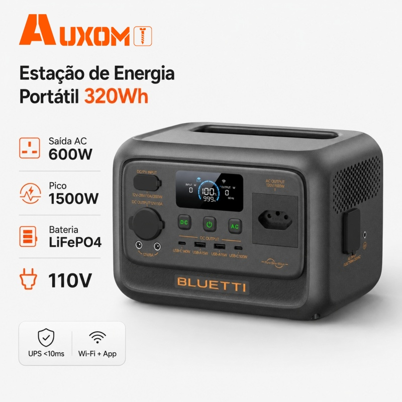 Estação de Energia Portátil AUXOM Elite 30 V2 600W 320Wh LiFePO4 110V