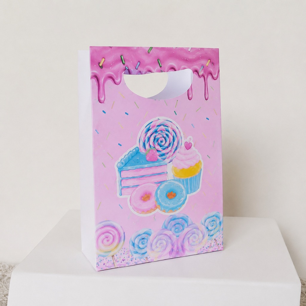 Kit Sacolinha Surpresa Festa Infantil Personalizada MUNDO DOS DOCES Lembrancinhas Aniversário PEGUE E MONTE