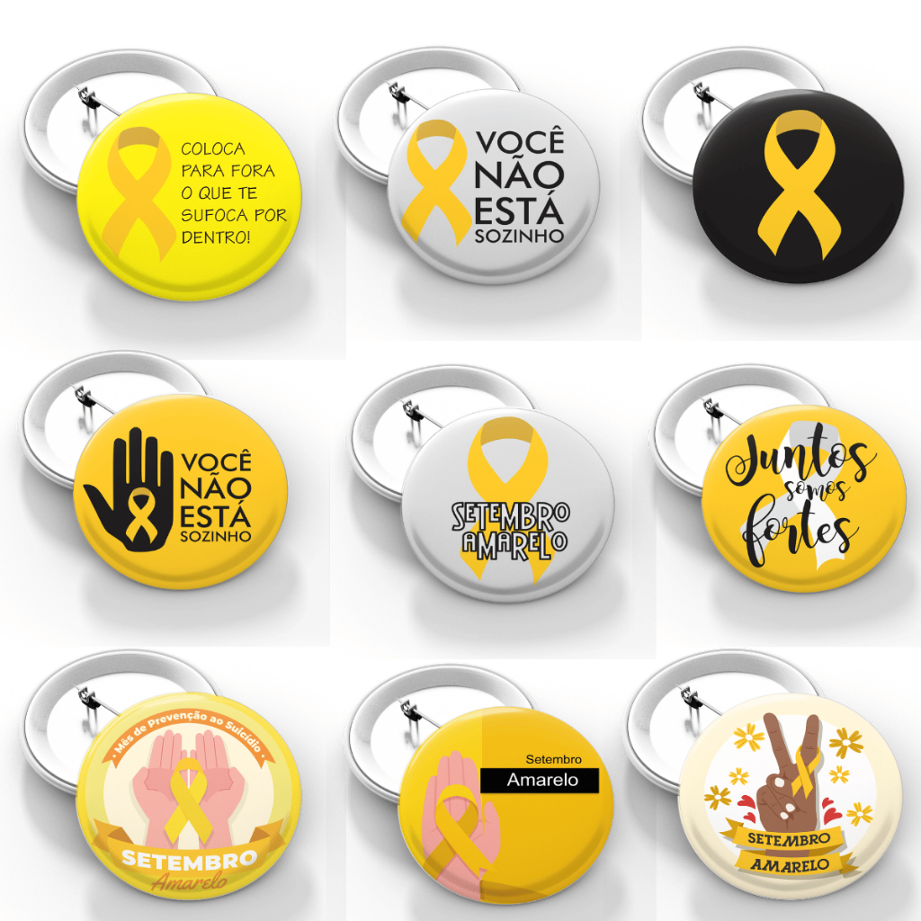 Boton Broche Campanha Setembro Amarelo 4,5cm Para Lembrancinhas Consientização