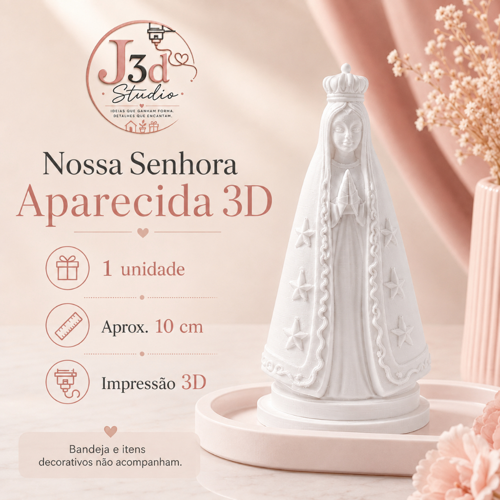 Nossa Senhora Aparecida 10cm Branca | Imagem Religiosa Decorativa em Impressão 3D