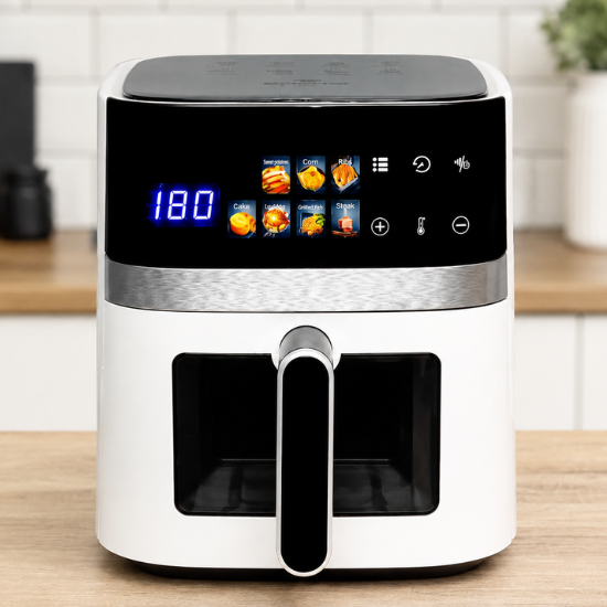 Air Fryer 5,5 Litros Digital 220V Fritadeira Elétrica Sem Óleo Painel Touch Grande Capacidade Cor Preta ou Branco