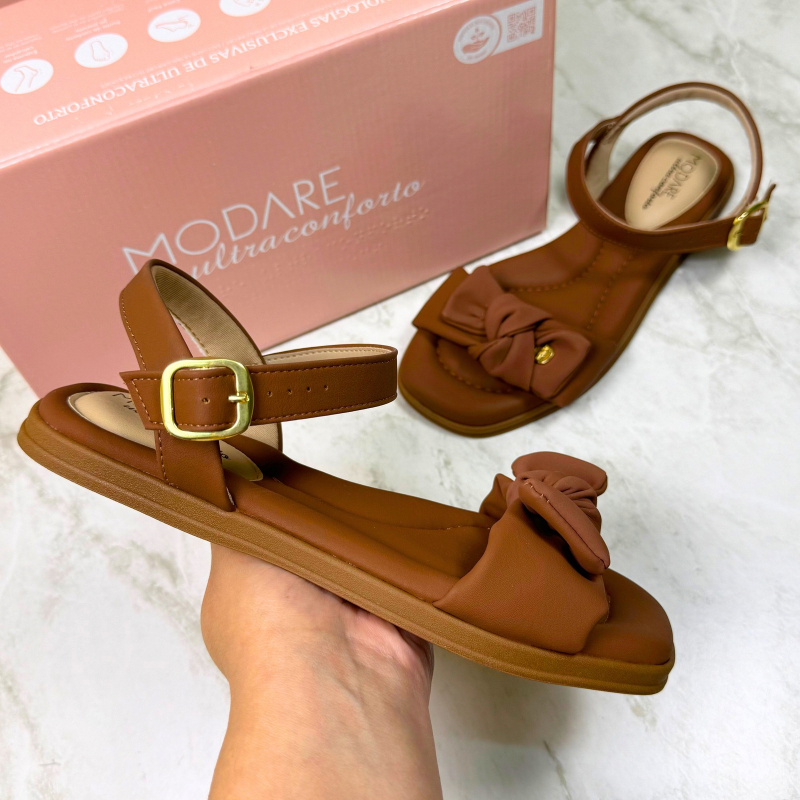 Sandália Rasteira Feminina Modare Fivela Laço Casual Confortável Leve