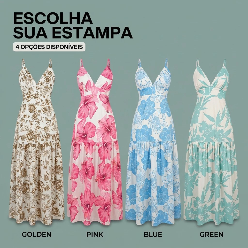 Vestido Longo Feminino Floral Casual Verão Tecido Leve Premium — imagem 1