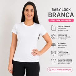 Camiseta Baby Look Branca 100% Poliéster Feminina Para Sublimação - Gola Redonda
