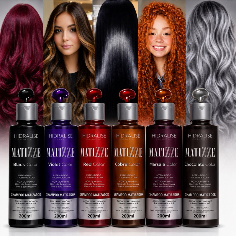 Shampoo Tonalizante Escurecedor S/ Amônia Avelã, Marsala, Loiro, Vermelho Ruivo 100% Natural Matizze