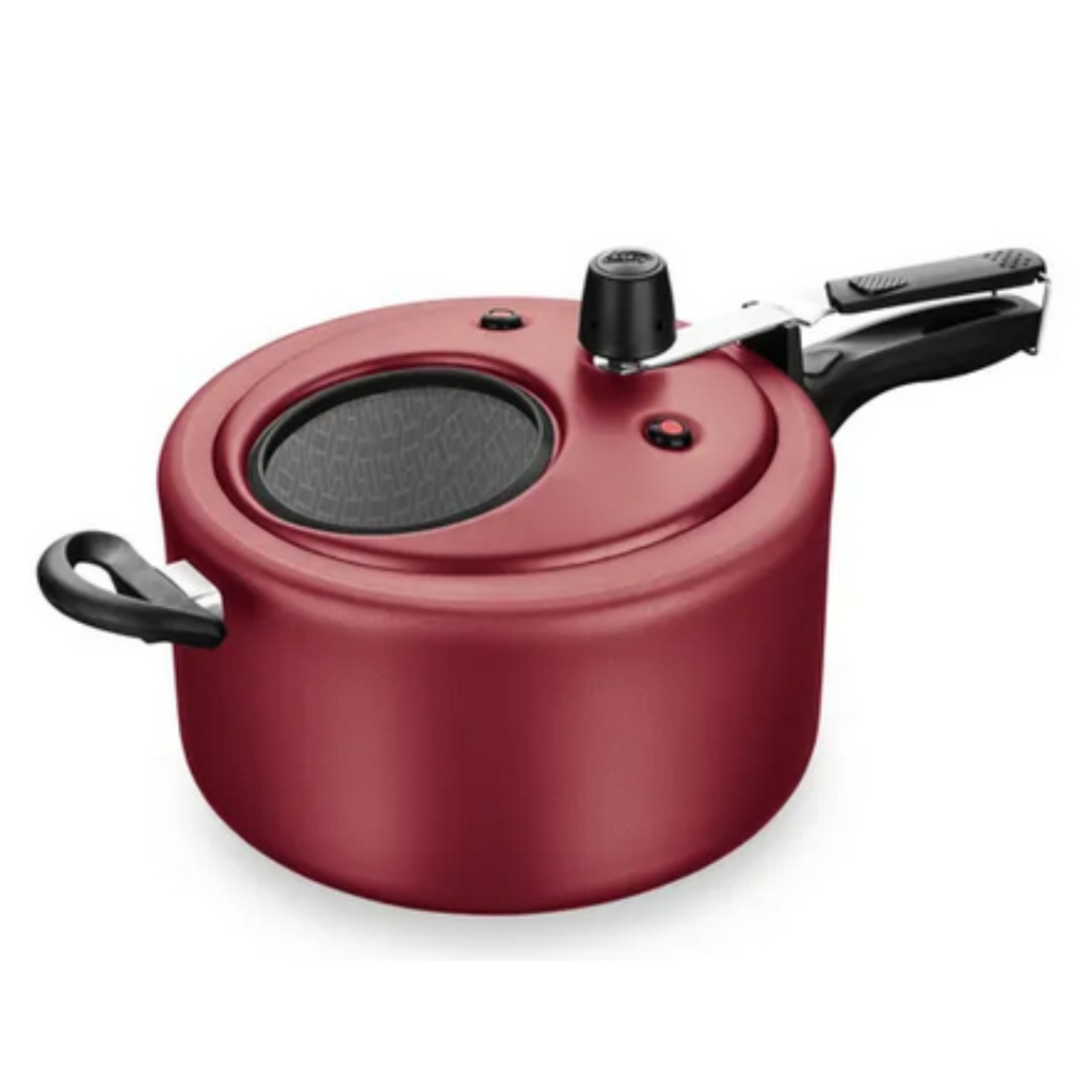 Panela de Pressão Antiaderente 8L Tampa com Visor de Vidro 8 Litros MTA Grafite / Cereja