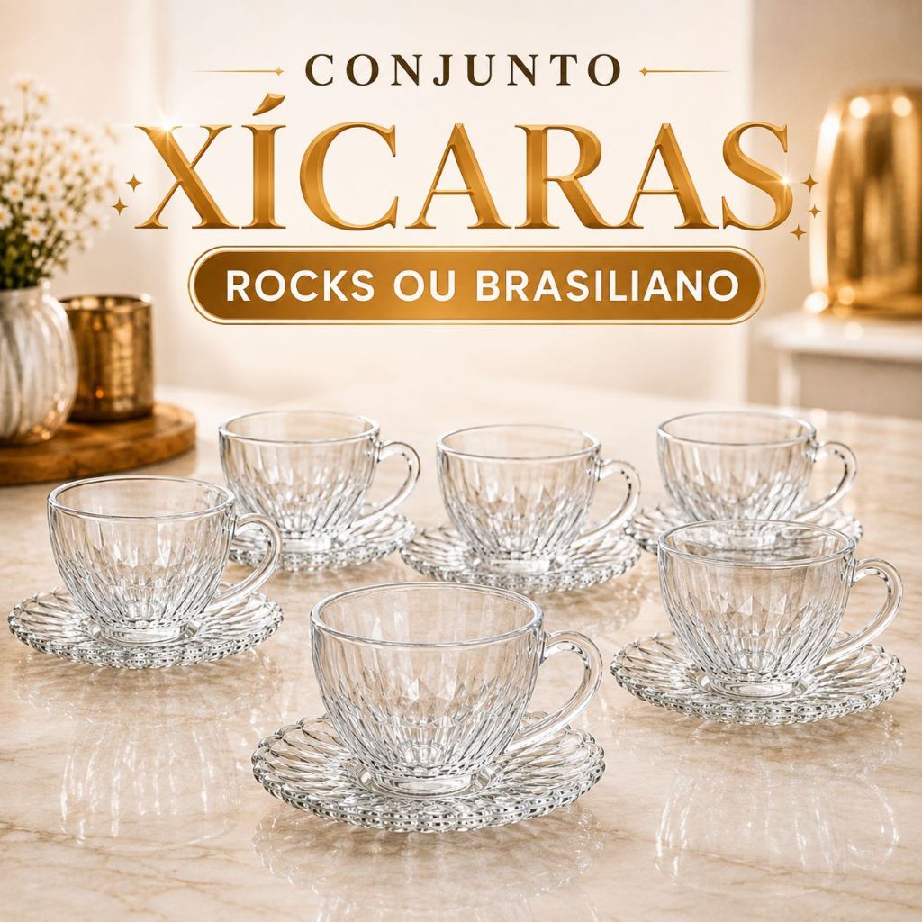 Jogo de Xicaras 6 ou 12 Peças de Vidro Moderna Para Cozinha e Café Chá Perola Resistente