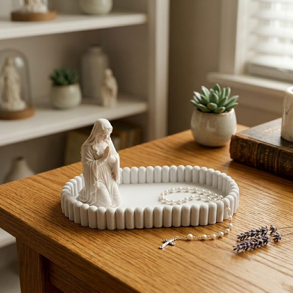 Porta Terço Nossa Senhora Bandeja Religiosa Católica Decorativa Altar Oração