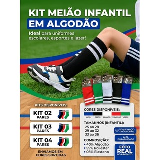 KIT ATÉ 04 MEIÃO DE FUTEBOL INFANTIL EM ALGODÃO