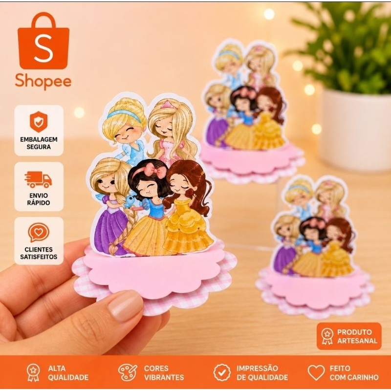 kit 20 Aplique 3D Princesas Cute  Personalizado Festa Infantil Decoração Lembrancinha