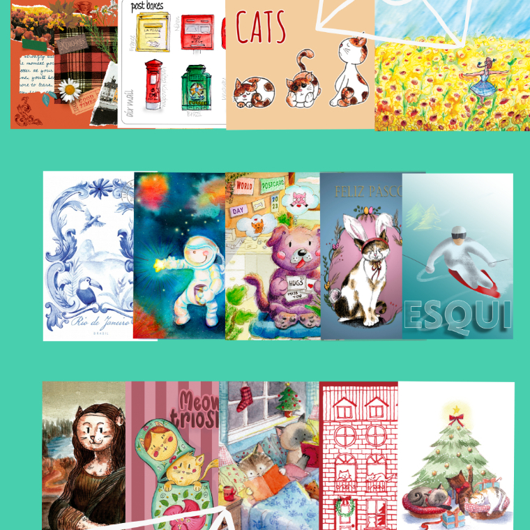 kit com 14 Cartões Postais diversos [Coleção completa multitemas]  Presente Decorativo Correspondência