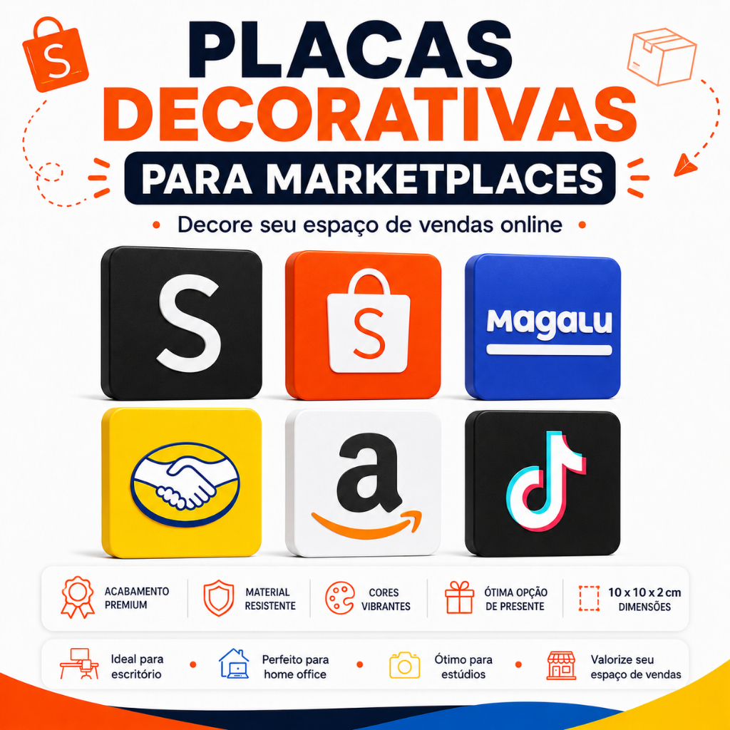 Placas Decorativas Marketplaces Vendas Online Decoração Enfeite - Shopee, Amazon, Mercado Livre