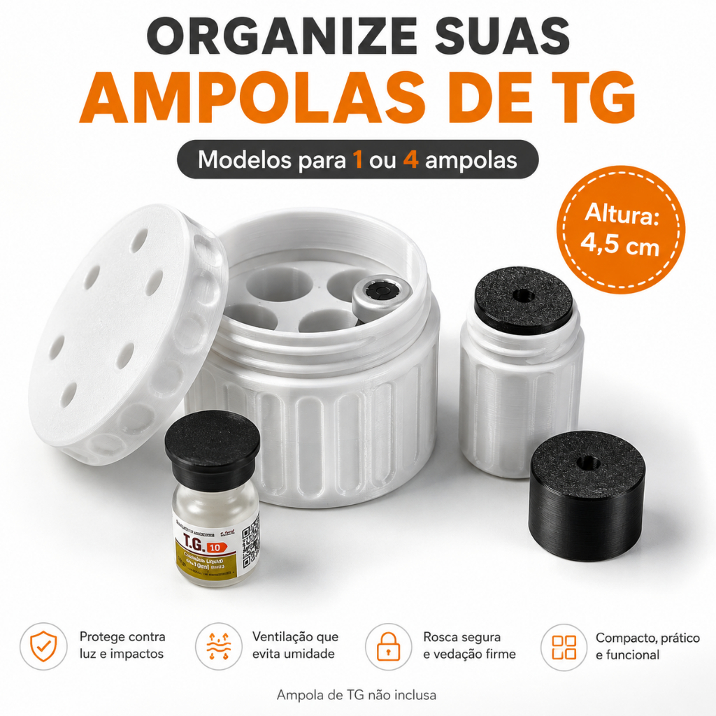 Organizador de Ampolas Frascos de 15mg/0,5ml para 4 und e 1 und. + BRINDE TAMPA PARA AMPOLA