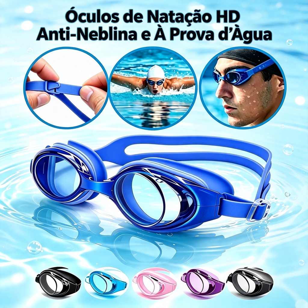 Óculos de Natação HD Anti-Neblina e À Prova d'Água — Ajustável, Adequado para Adolescentes e Adultos