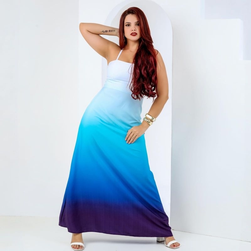 Vestido Longo Feminino Degradê Verão Praia Festa Elegante Casual Moda Feminina