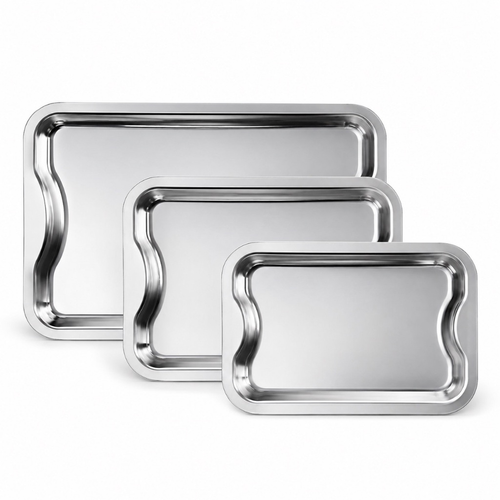 Kit 3 Bandejas Inox Retangulares Travessas Para Servir