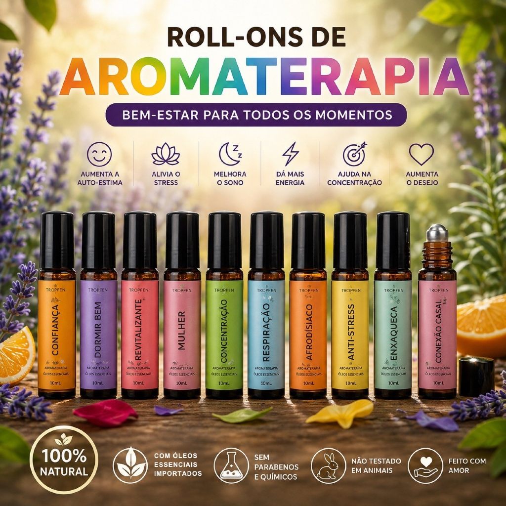 Roll On com Óleo Essencial Aromaterapia Terapêutico Pronto para Uso Tropfen 10 mL