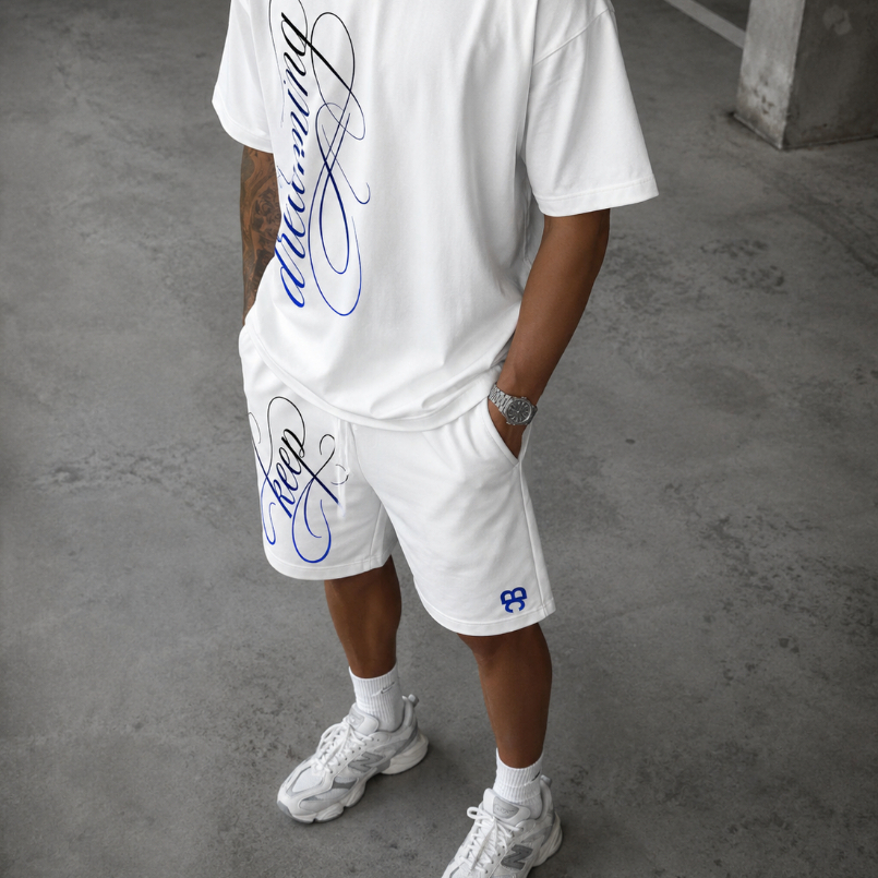 Conjunto Oversized Streetwear Camiseta e Shorts Estampado Kit Masculino Feminino Algodão Premium