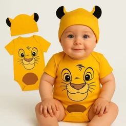 Body Bebê Rei Leão + Touca Mesversaio Temático Fantasia