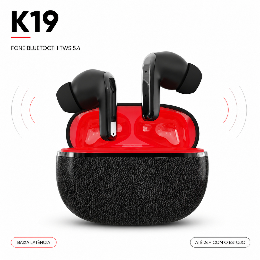 Fone de Ouvido Bluetooth 5.4 K19 TWS Gamer Sem Fio Baixa Latência Até 24 Horas com Estojo de Carga