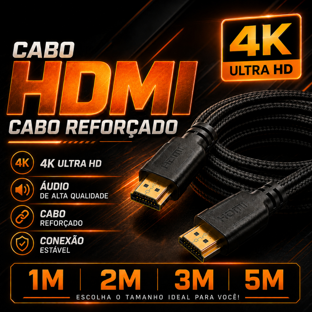 Cabo HDMI 4K Reforçado 1M 2M 3M 5M Full HD Alta Resolução para TV Notebook PC Mo
